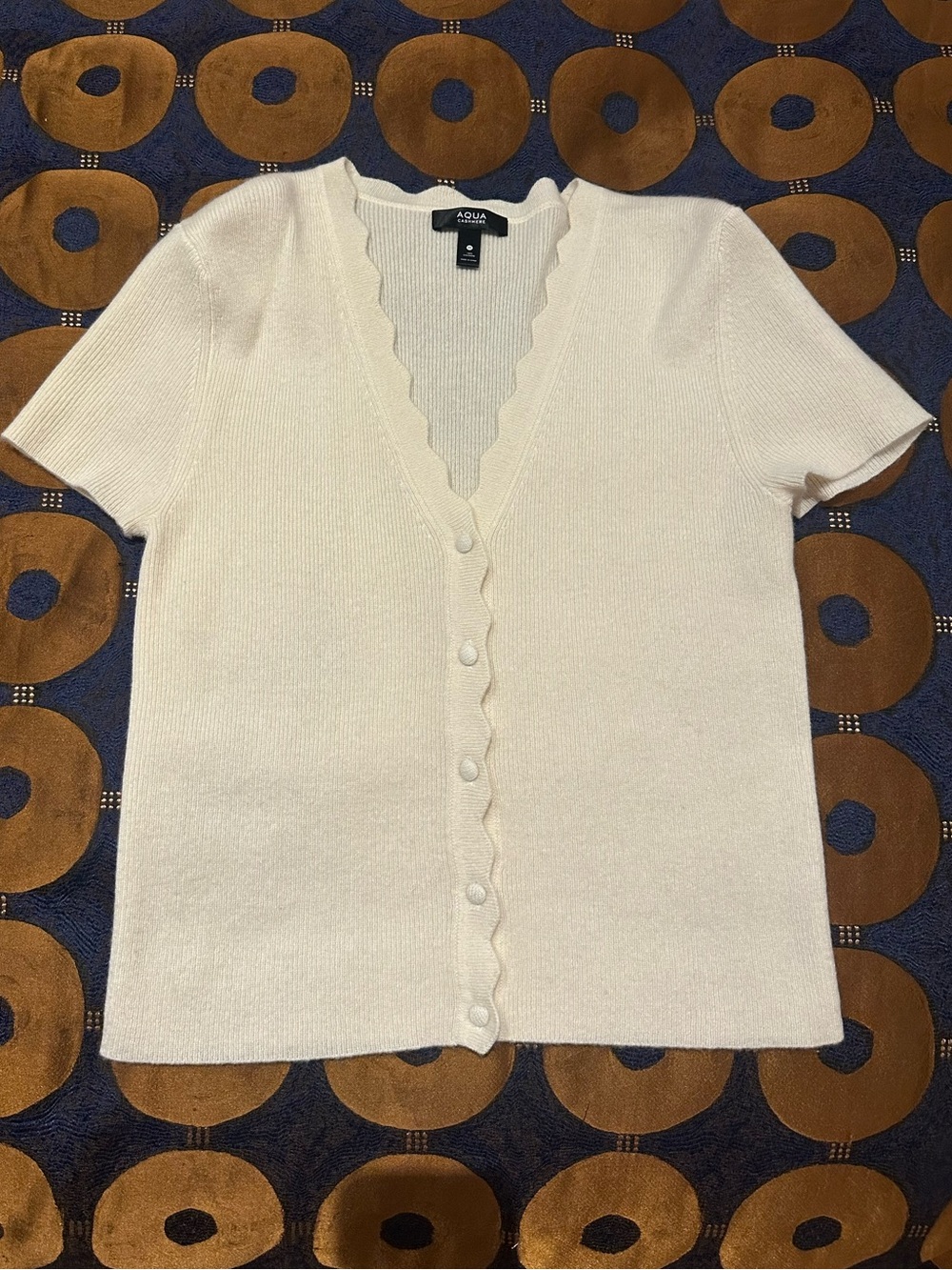 Aqua Cashmere Cream Knit Button-Front Top